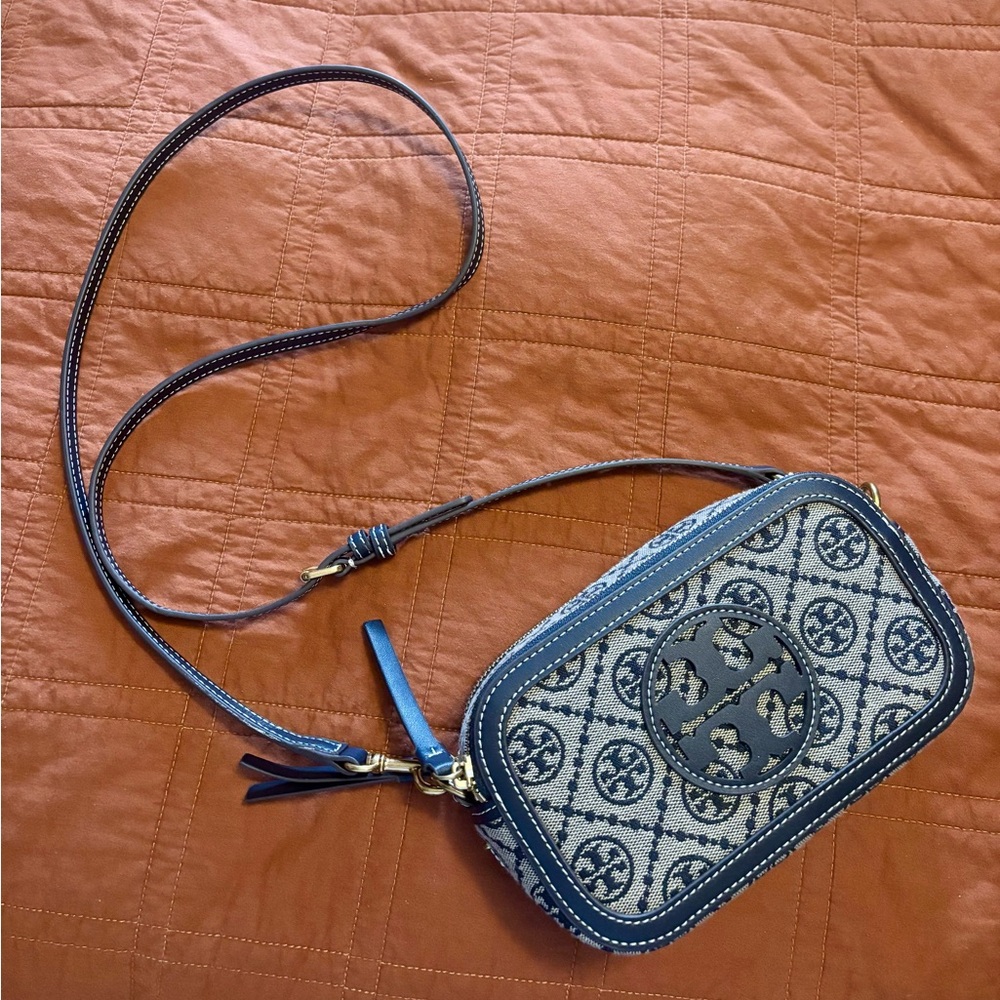 Tory Burch Mini T Monogram Crossbody Bag Navy Blue